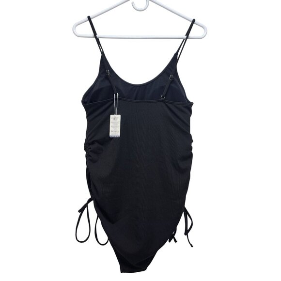 Summer Mae Black Ruched Side One Piece Swimsuit Size M Adjustable Drawstring - Picture 2 of 9
